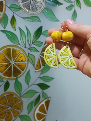 Boucles d’oreilles artisanales en céramique – Tranches de citron